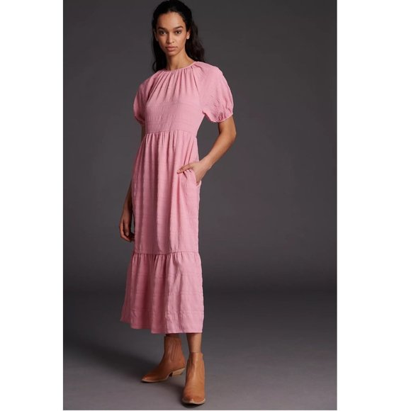 Ro & De Dresses & Skirts - NWT Anthropologie Ro & De Lourdes Tiered Maxi Dress Pink Rose Short Sleeve